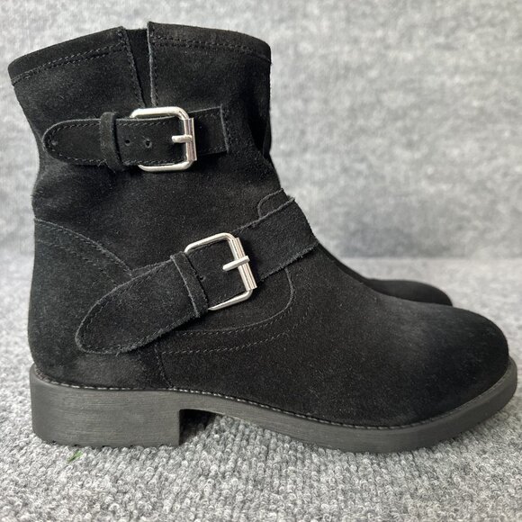 Steve Madden Alick Moto Boots Womens 8.5 Black Suede Buckles Ankle Booties - Picture 1 of 16